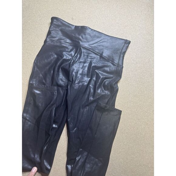 Spanx Faux Leather Black Leggings -‎ Ankle Length - Size MED $120 - Picture 1 of 8